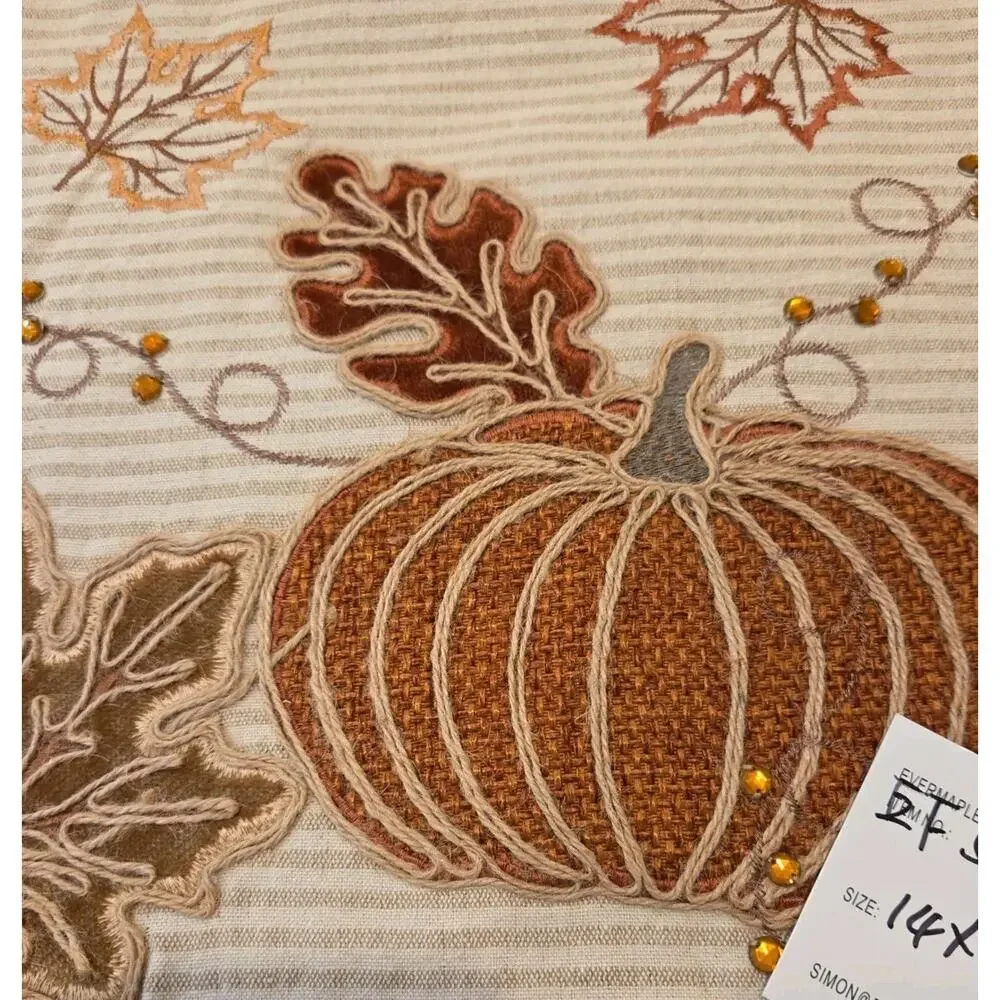Rare Evermaple Manufacturers Sample Striped Pumpkin & Fall Leaves Table...